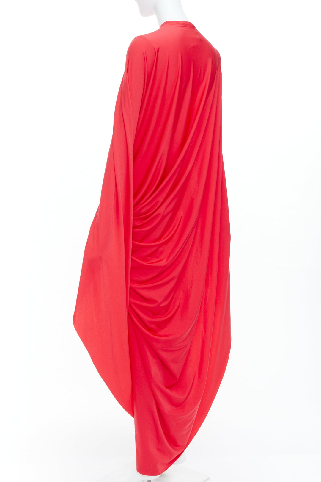BALENCIAGA 2022 Runway red draped bodycon dramatic cape back dress FR38 M