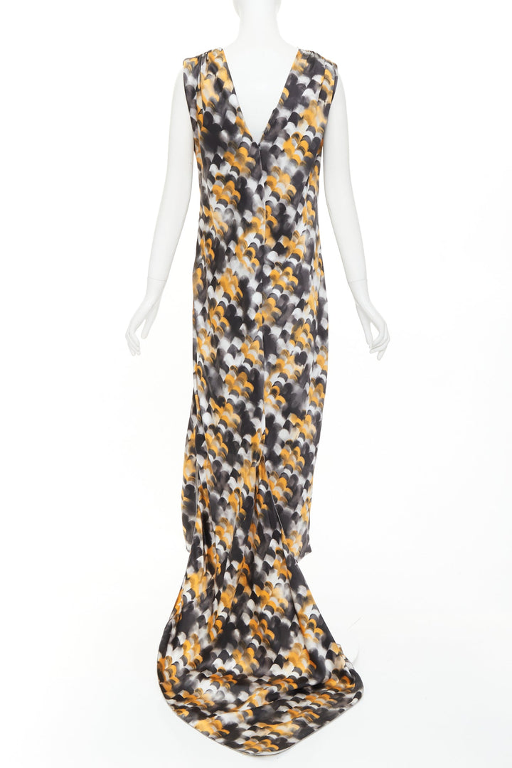 rare PRADA 2023 Runway yellow black viscose silk abstract train gown IT40 S