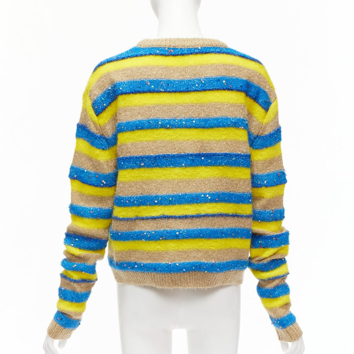 ASHISH brown yellow blue striped mixed sequins lurex knitted sweater top  XS