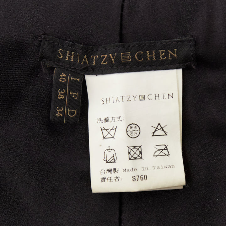 SHIATZY CHEN black fur silk lined bateau short cape sleeve shawl IT40 S