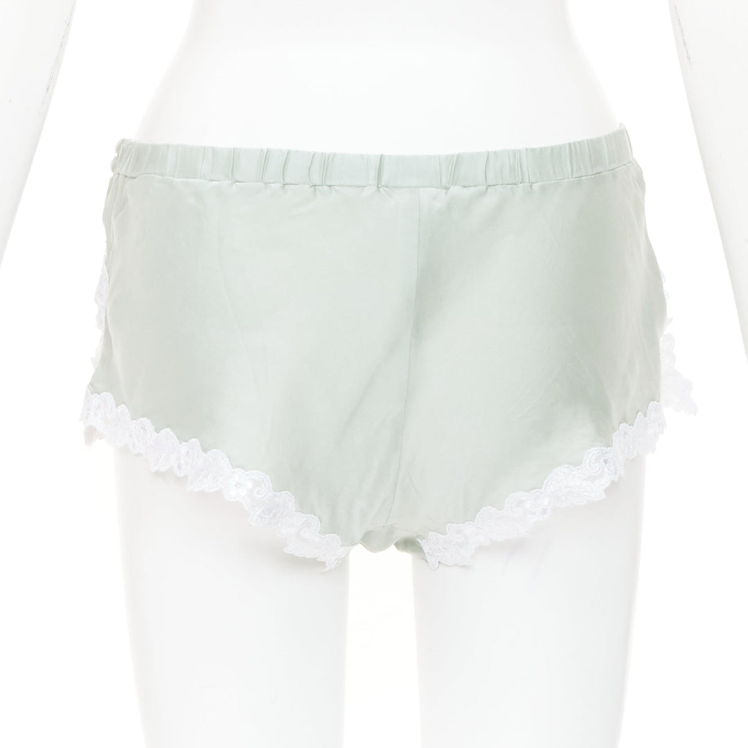 LA PERLA Maison pale green lace silk blend pajama camisole shorts set FR38 M