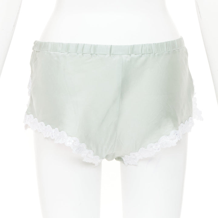 LA PERLA Maison pale green lace silk blend pajama camisole shorts set FR38 M