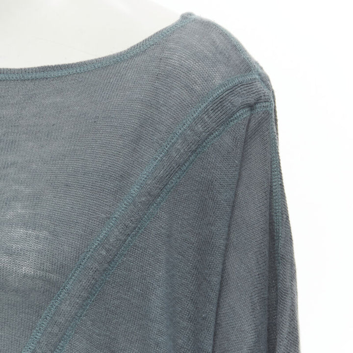 ISSEY MIYAKE 1980's Vintage teal blue diagonal bias drawstring sweater M Rare