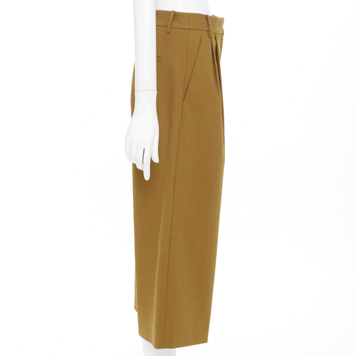 TIBI tan brown cotton blend twill pleated front high waisted crop pants US0 XS