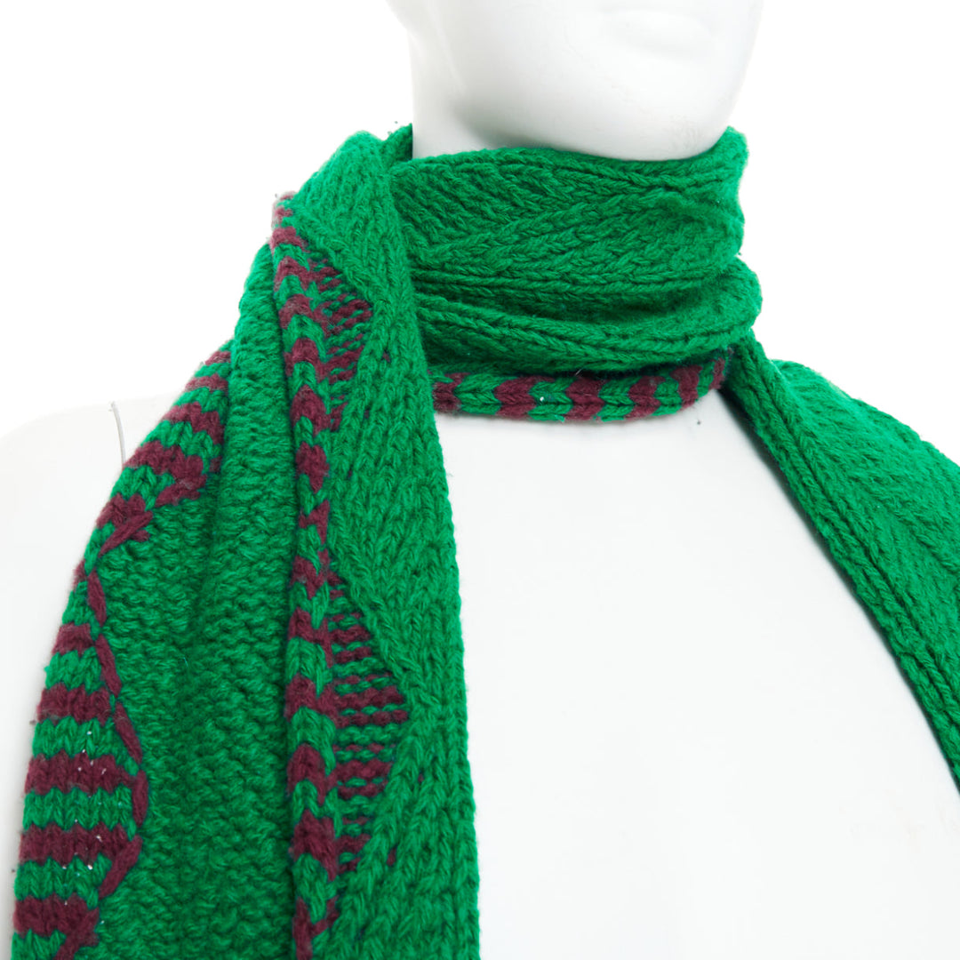 DRIES VAN NOTEN green brown knitted long wrap scarf