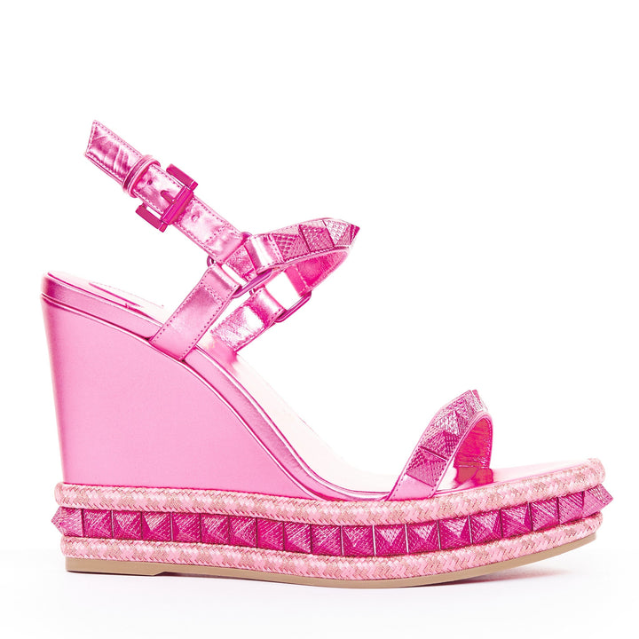 CHRISTIAN LOUBOUTIN Pyraclou 110 Glam pink metallic leather platform wedges EU37