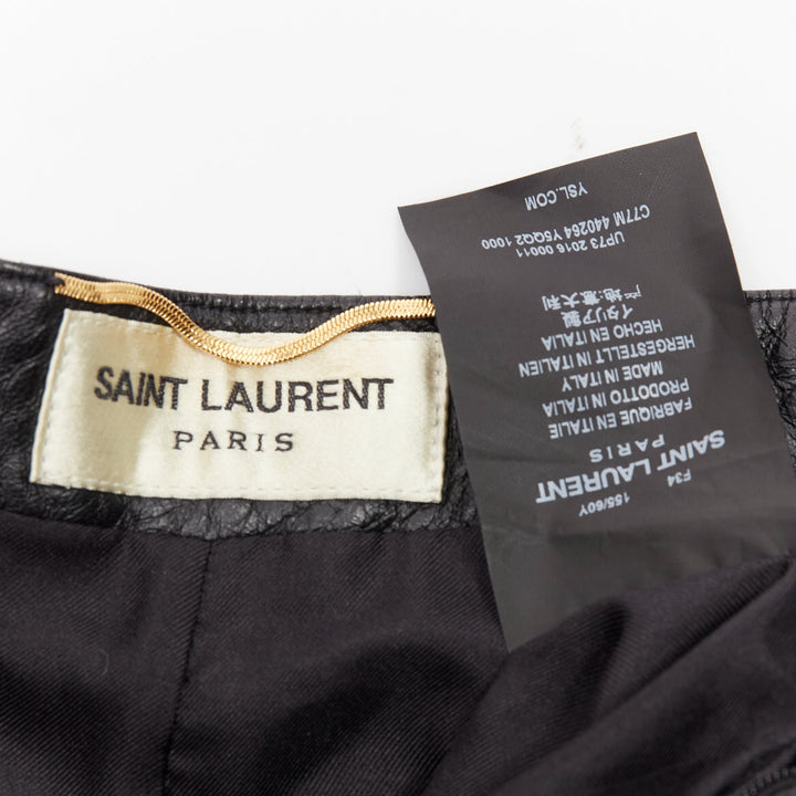 SAINT LAURENT 2016 black lambskin leather silk lined skater skirt FR34 XS