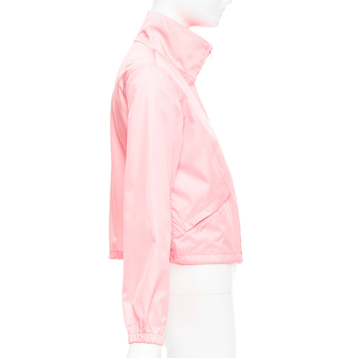 PRADA 2020 Re-Nylon pink nylon logo triangle pouch crop anorak IT38 XS