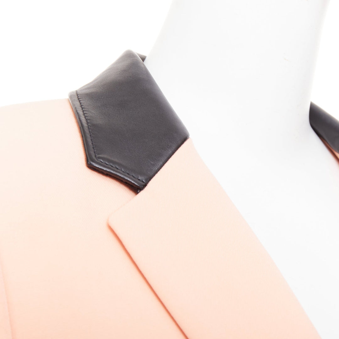 SAINT LAURENT 2018 peach pink wool black leather trim blazer jacket FR36 S