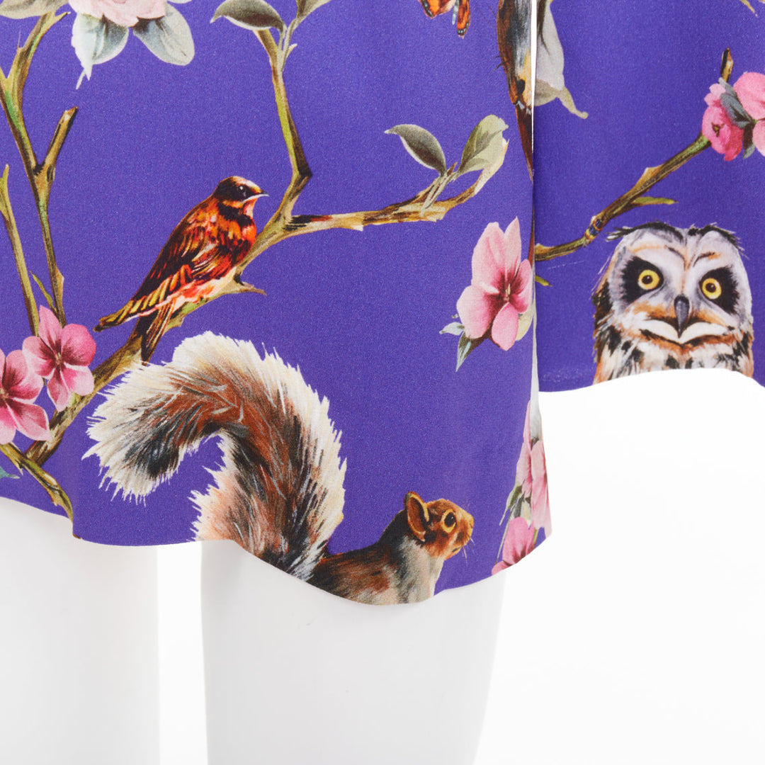 DOLCE GABBANA purple pink squirrel floral print cropped sleeve tunic top IT38 XS