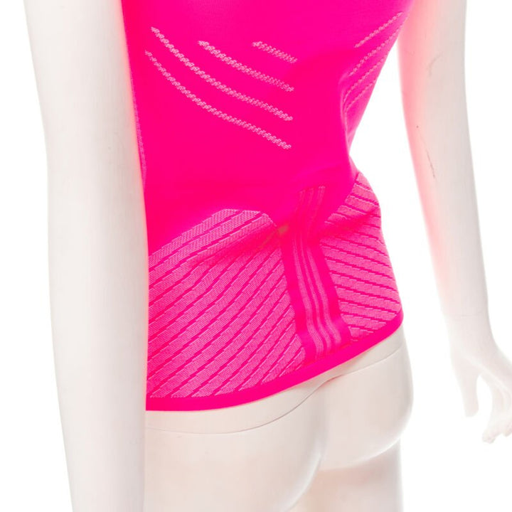 PRADA 2018 pink graphic Racing Sports Logo bodycon zip up top XS