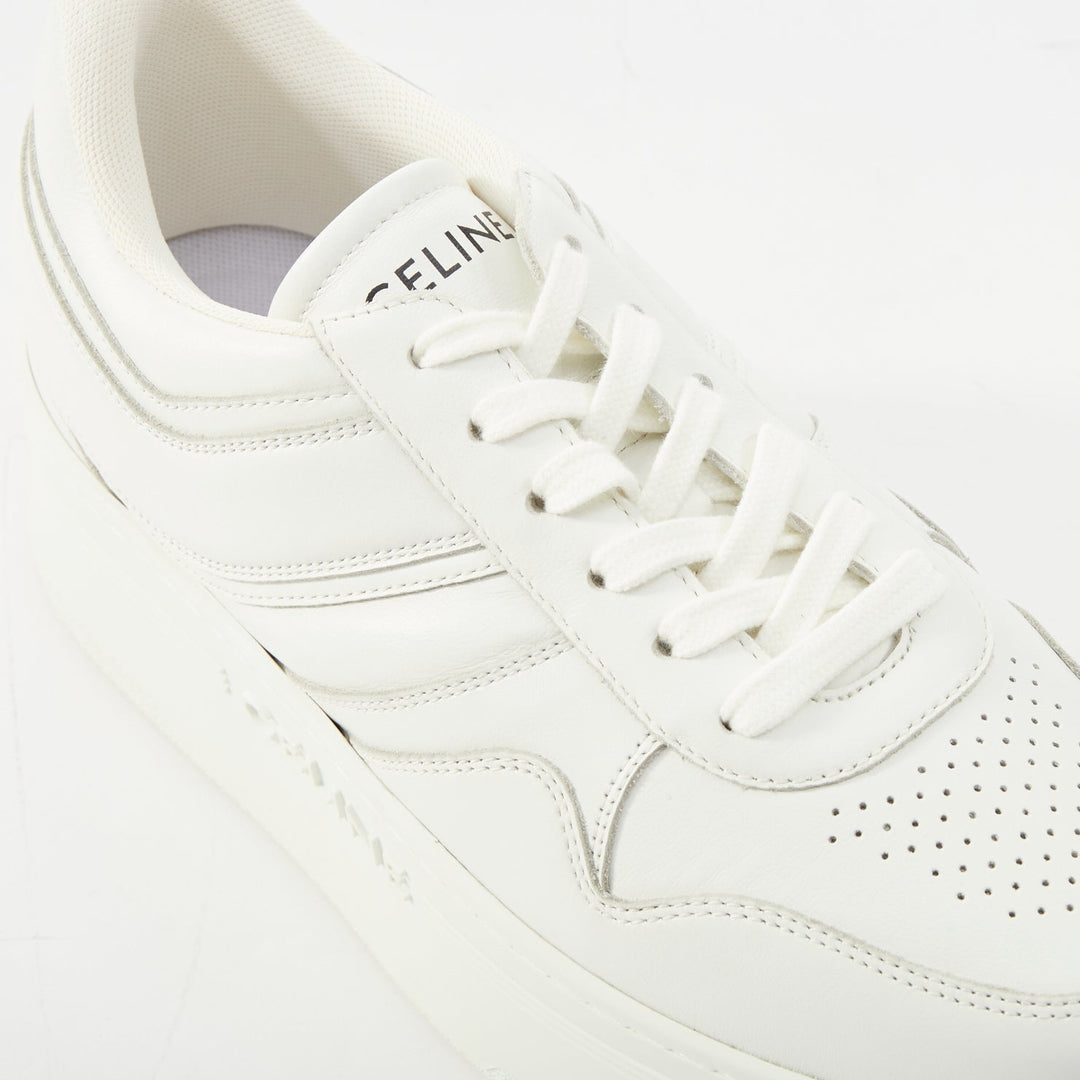 CELINE 2021 Block optic white calfskin leather wedge platform low sneakers EU38