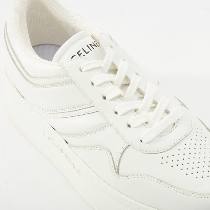 CELINE 2021 Block optic white calfskin leather wedge platform low sneakers EU38