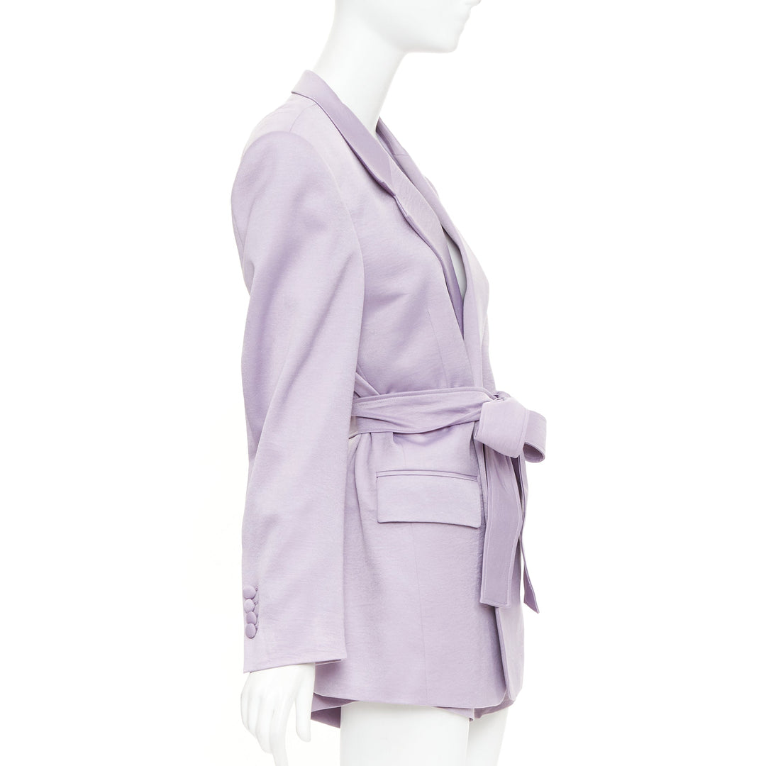 DZOJCHEN lavender purple satin double breasted belted blazer short set XS