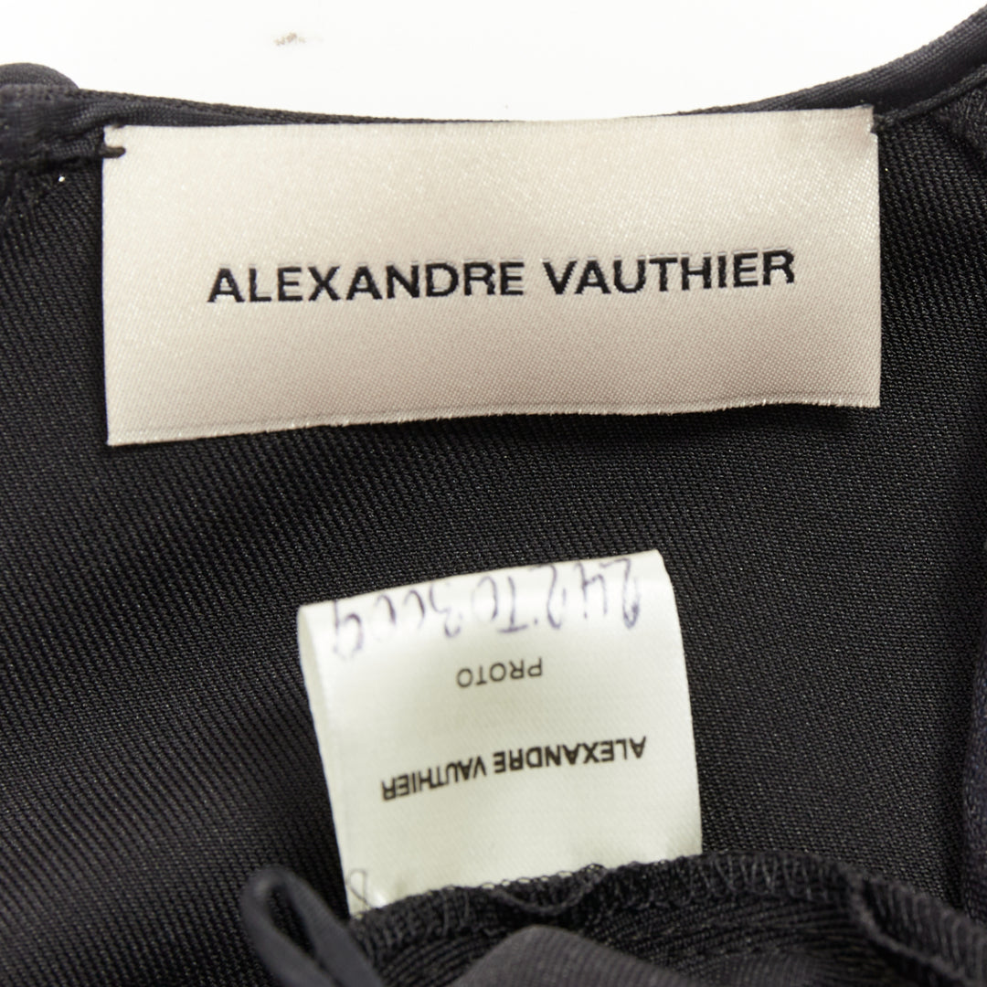 ALEXANDRE VAUTHIER AW2023 black crepe padded shoulder asymmetric drape top