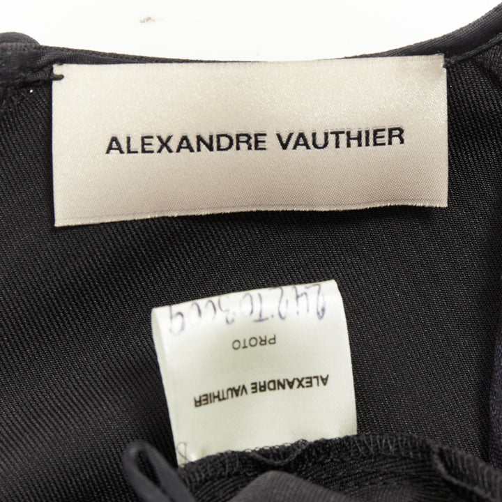 ALEXANDRE VAUTHIER AW2023 black crepe padded shoulder asymmetric drape top