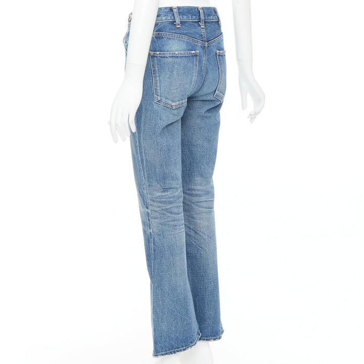 CELINE W_FL_018 Dylan blue washed gold triomphe buckle bootcut jeans 26"