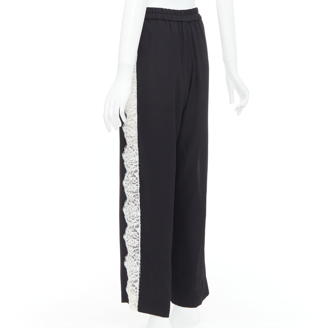 STELLA MCCARTNEY 2018 100% silk black white lace trim pants IT36 XXS