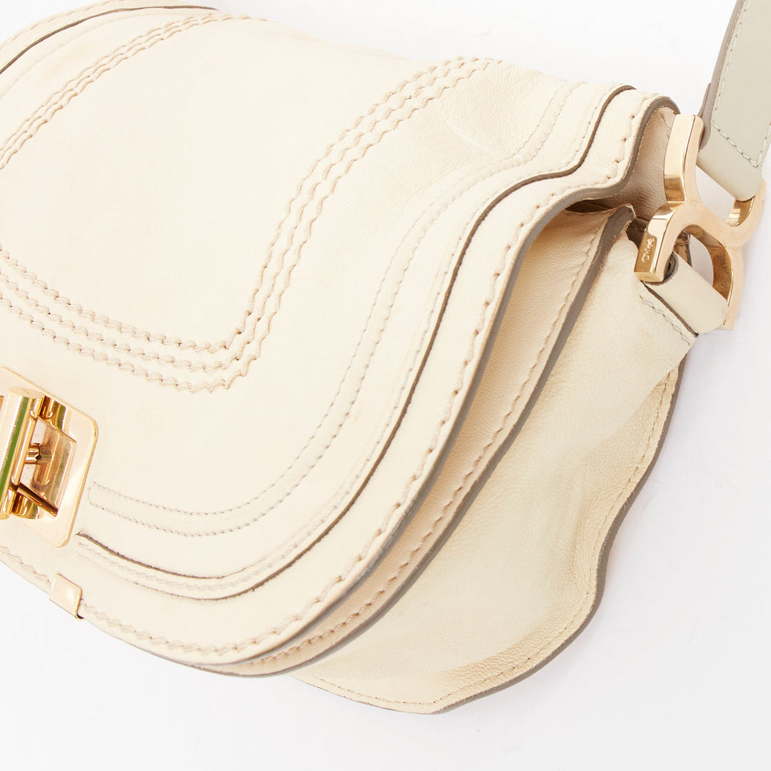 CHLOE Marcie Lock beige leather gold hardware half saddle crossbody bag