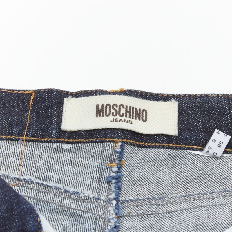 rare MOSCHINO JEANS Vintage dark denim hair clip embroidered cargo jeans IT38 XS