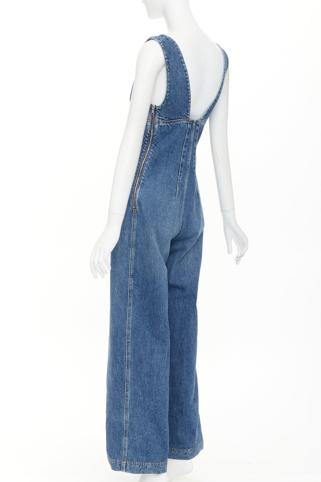 PHILOSOPHY DI LORENZO SERAFINI low cut zip front corset denim wide jumpsuit IT38