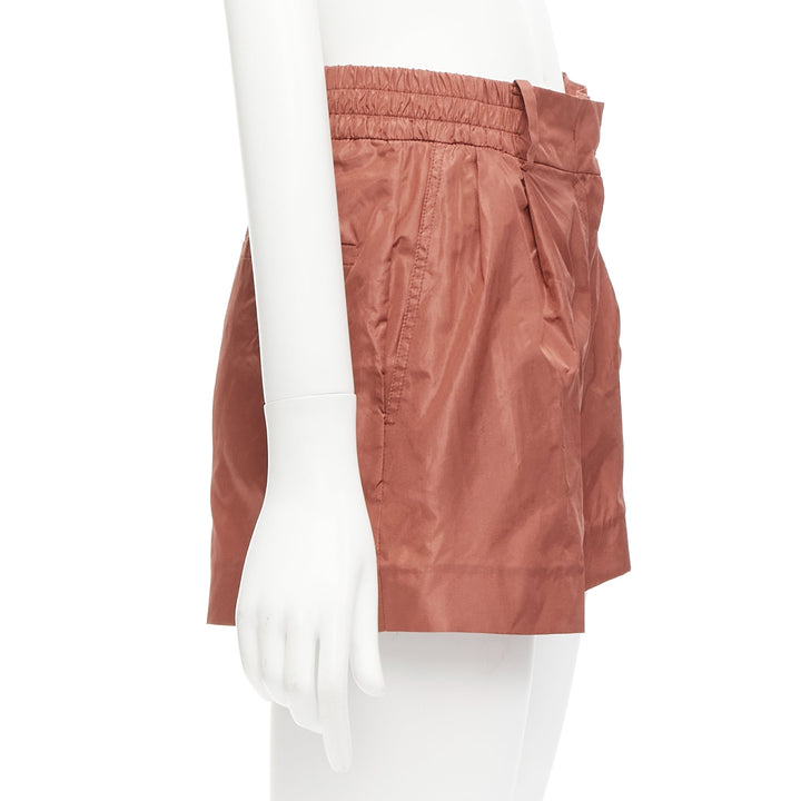 VALENTINO 2021 Piccioli 100% silk brick red high waisted dress shorts IT36 XXS