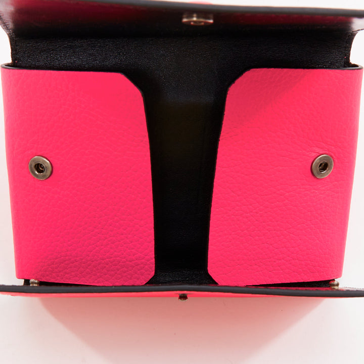 CELINE hot pink grained leather silver logo 4 fold flap wallet