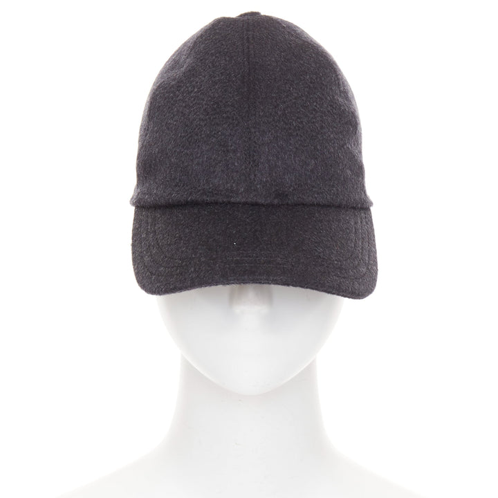THE ROW Caspian 100% cashmere dark grey 5 panel curved brim Baseball Cap