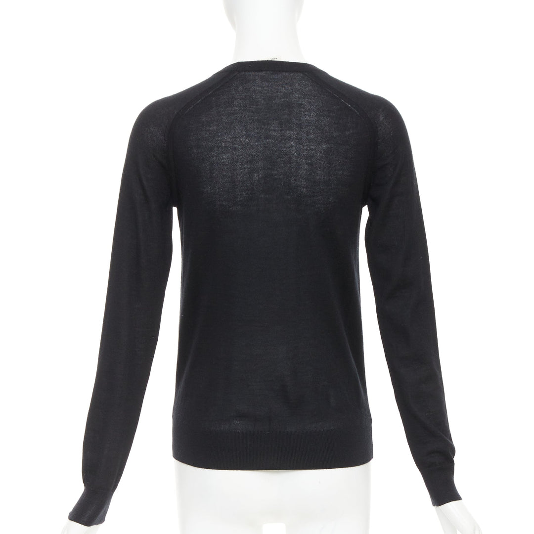 HERMES 100% cashmere black accordion pleated front raglan sweater FR34 XS