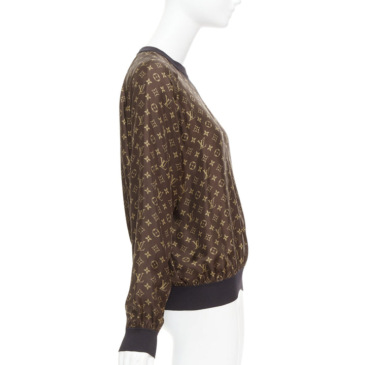 LOUIS VUITTON brown 100% silk LV monogram pullover sweater Nicki Minaj
