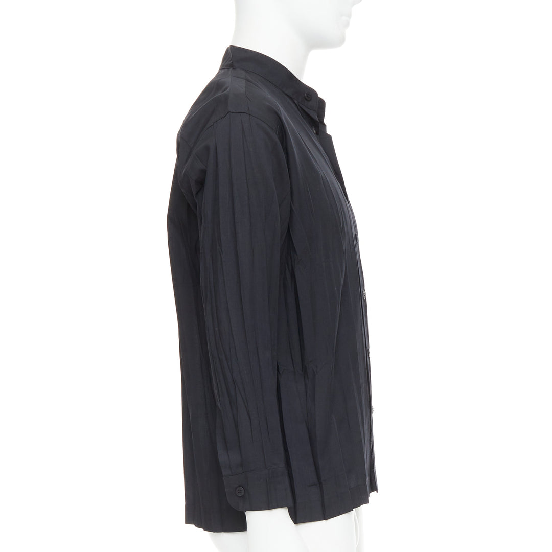 ISSEY MIYAKE MEN black accordian plisse pleated  button down shirt Sz1 S