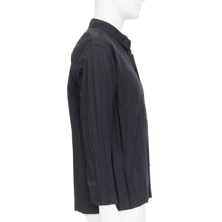 ISSEY MIYAKE MEN black accordian plisse pleated  button down shirt Sz1 S