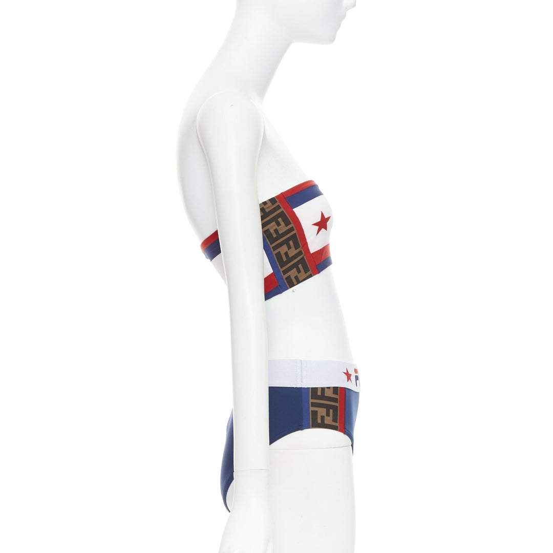 FENDI FILA blue red white logo star colorblock bandeau bikini swim set IT36 XXS