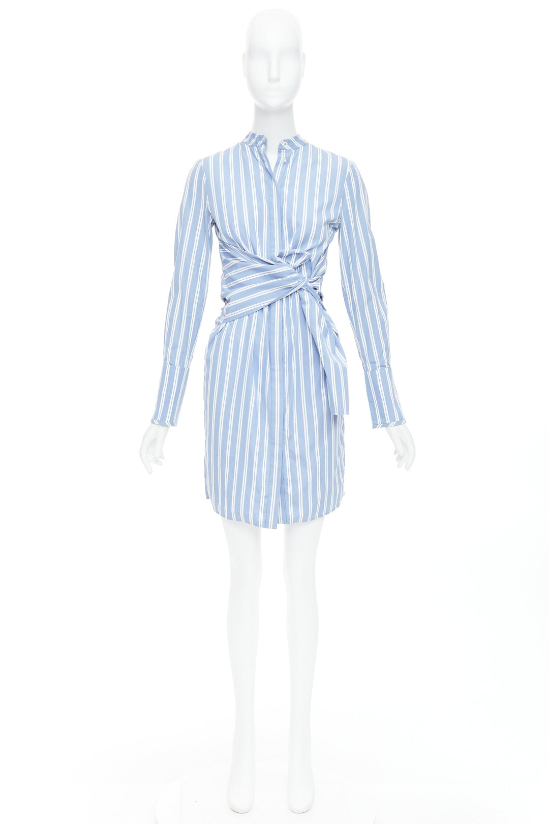 VVB VICTORIA BECKHAM blue white cotton striped tie shirt dress UK4 XXS