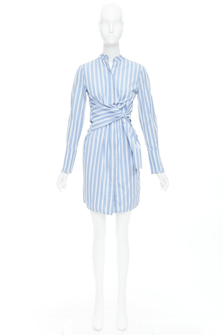 VVB VICTORIA BECKHAM blue white cotton striped tie shirt dress UK4 XXS