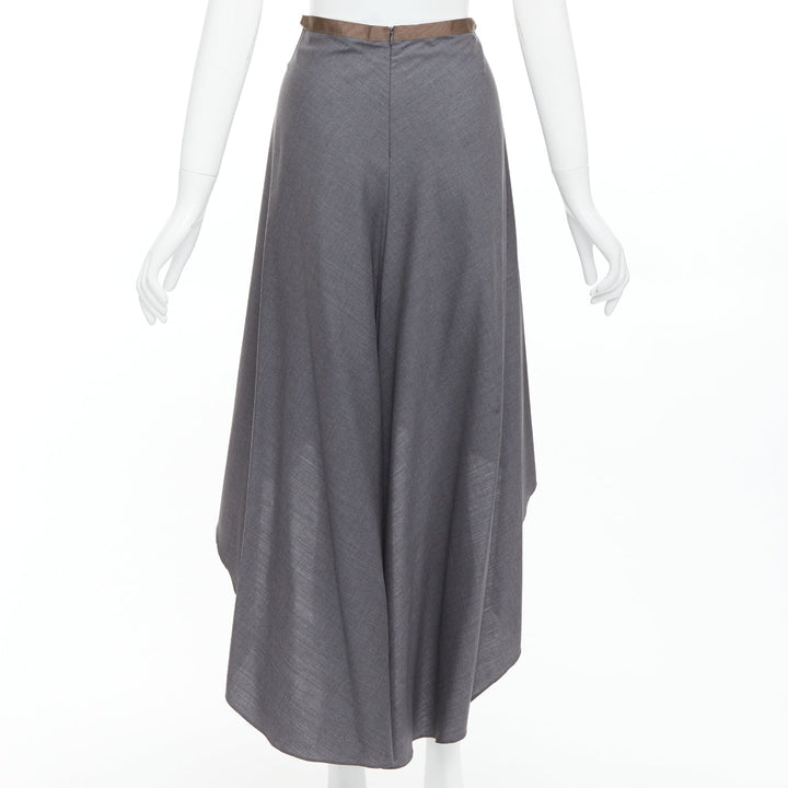BRUNELLO CUCINELLI grey virgin wool drape high low skirt IT36 XXS