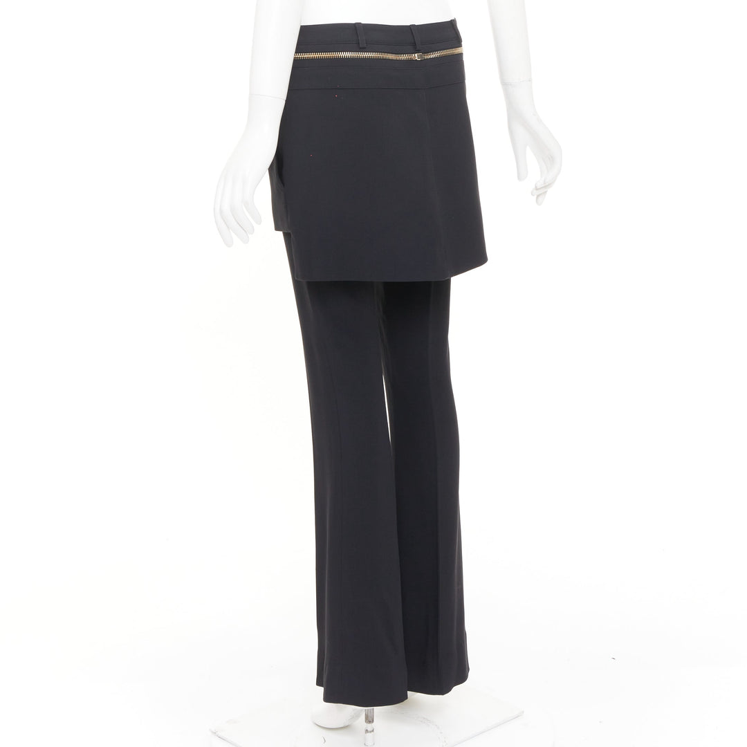 GIVENCHY black gold zip skirt layered flare pants trousers bottom FR36 S