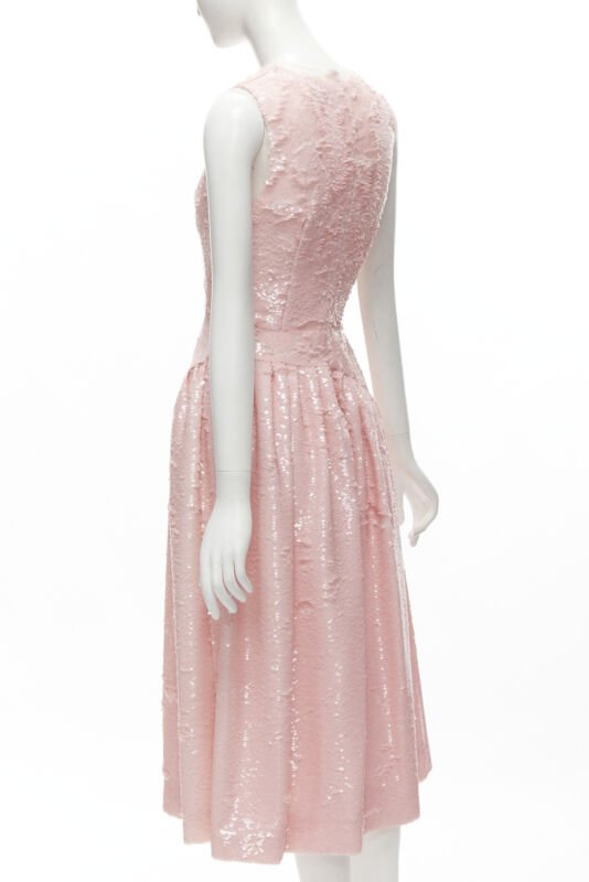 SIMONE ROCHA 2019 Runway blush pink sequins dropped seam midi dress UK6 XS