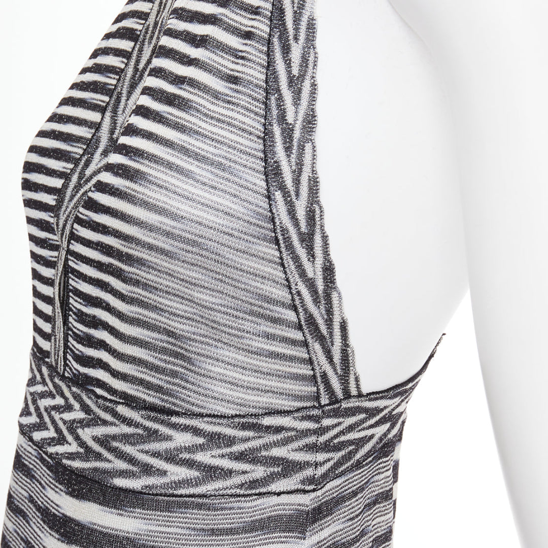 MISSONI Armonia black metallic grey striped jersey lurex knit dress IT38 XS