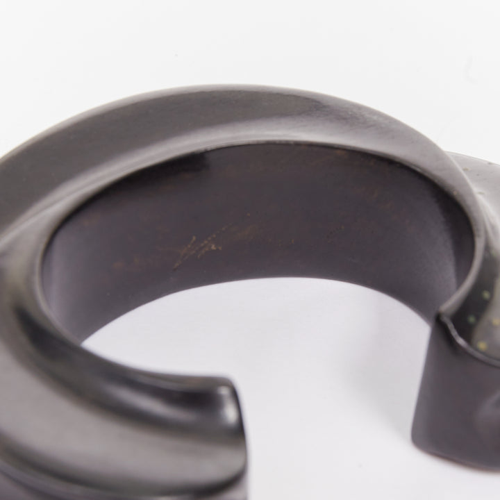 rare PATRICIA VON MUSULIN  Vintage 1990s Modernism ebony wood gold dot bangle
