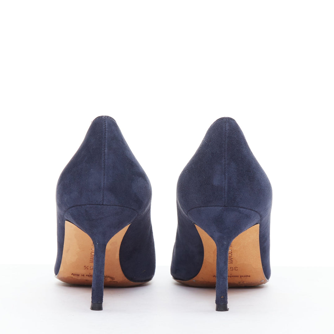 MANOLO BLAHNIK BB 70 navy suede leather point toe pumps EU36.5