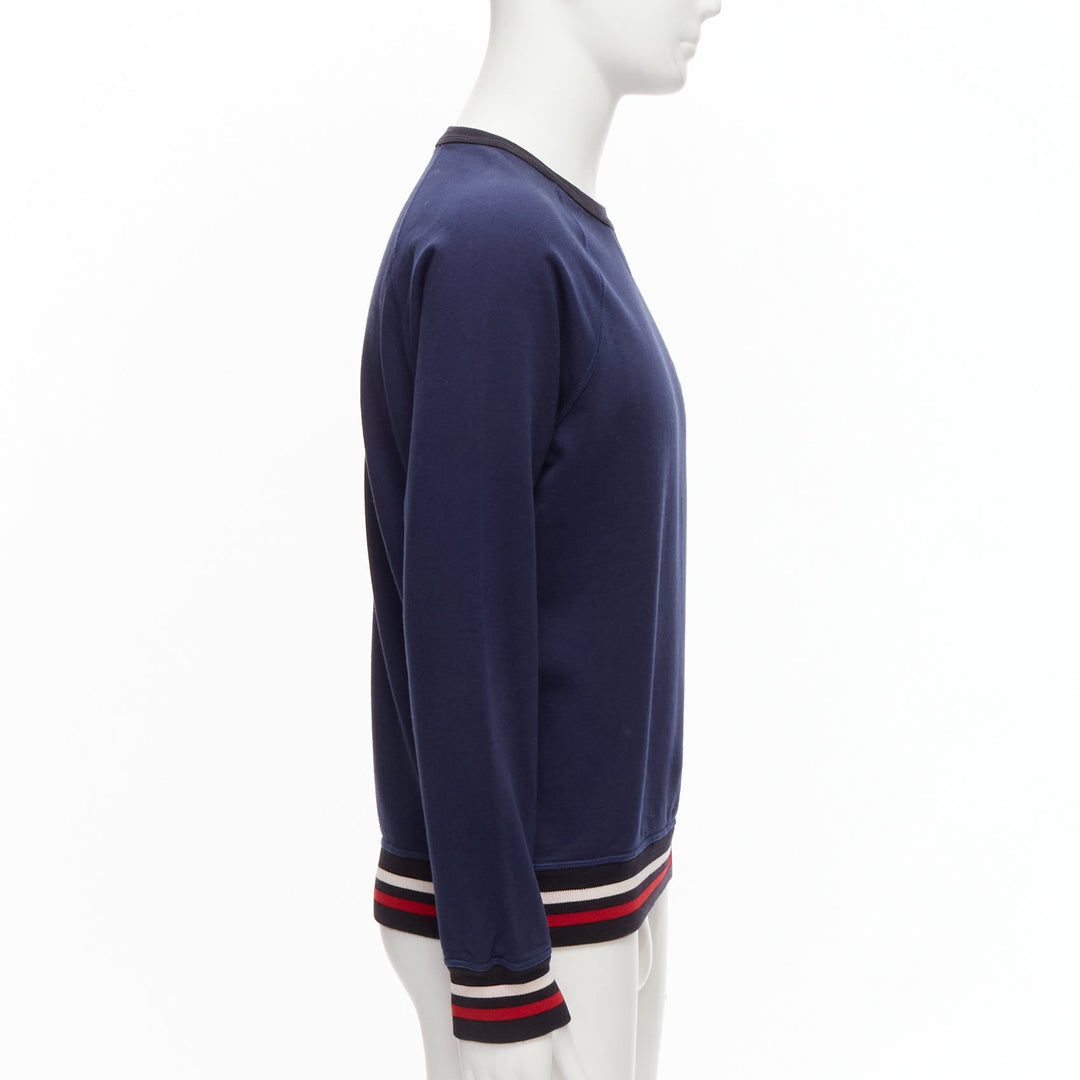 LOUIS VUITTON navy cotton blend red malletier badge web ribbed sweater L