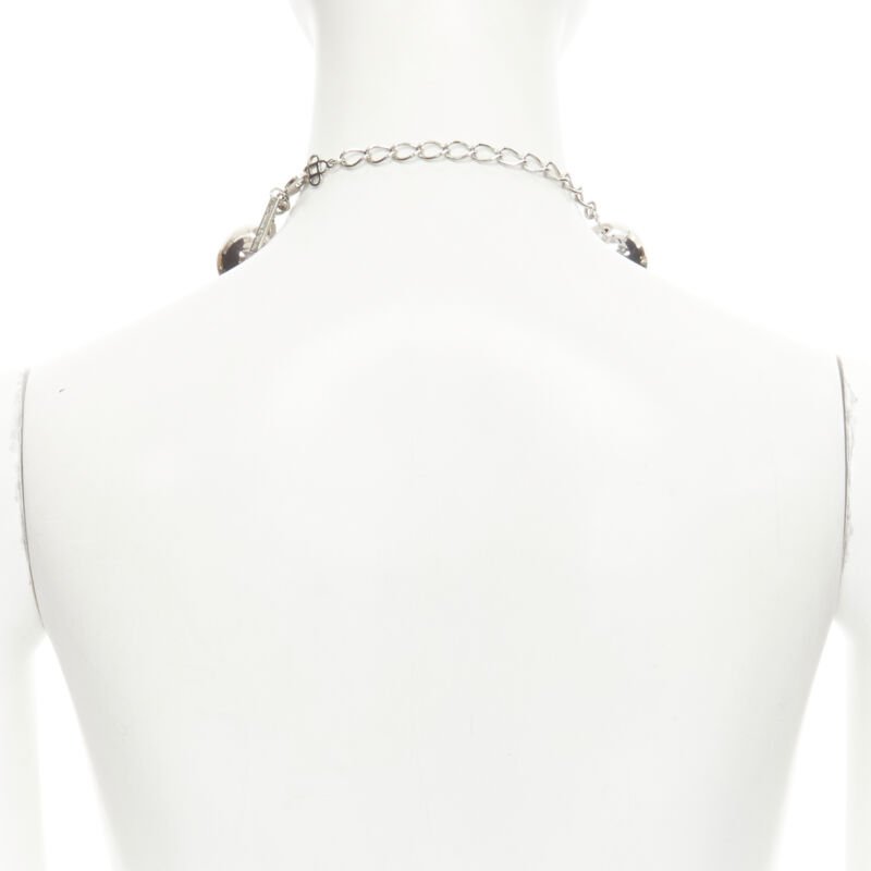 OSCAR DE LA RENTA Bold Beaded single strand silver XL ball statement necklace