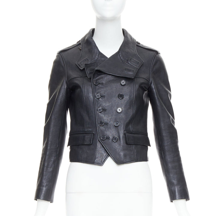 SAINT LAURENT Hedi Slimane 2014 black cropped smoking spencer jacket FR36 S