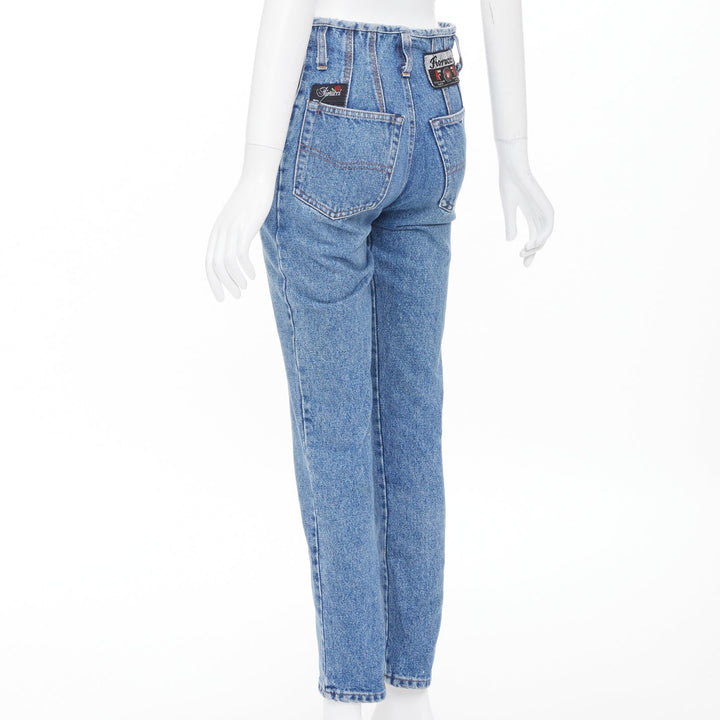 FIORUCCI Vintage washed blue panelled high waisted slim straight jeans 26" S