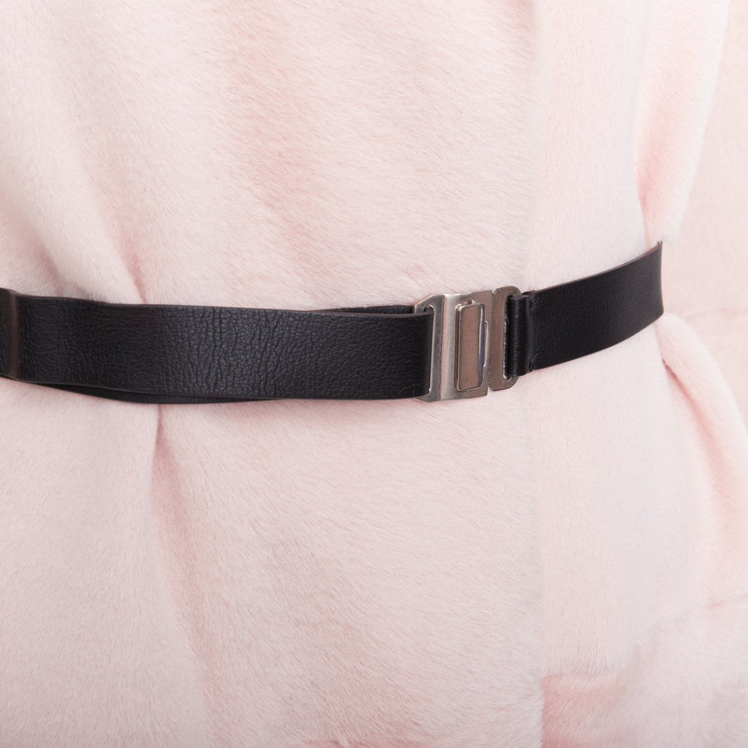 OLD CELINE Phoebe Philo 2015 baby pink lamb shearling leather collar coat FR40 L