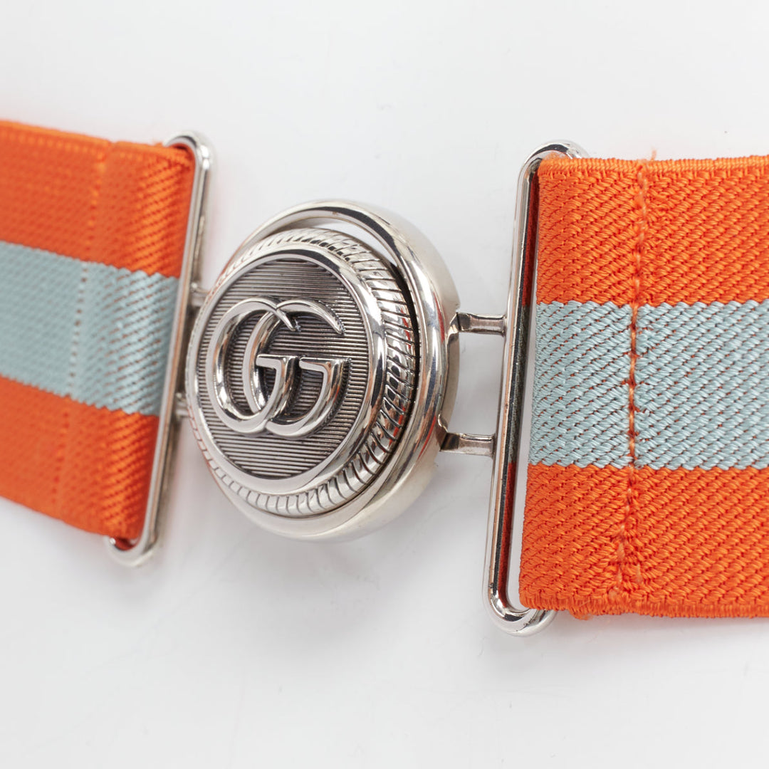 GUCCI orange grey fabric webbing GG logo buckle elastic belt