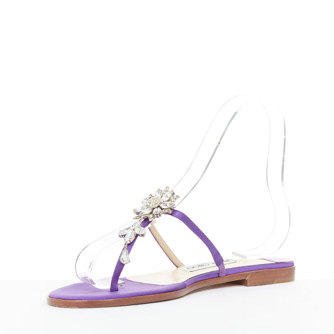 JIMMY CHOO Cache purple satin clear flower crystal evening slipper mules EU38