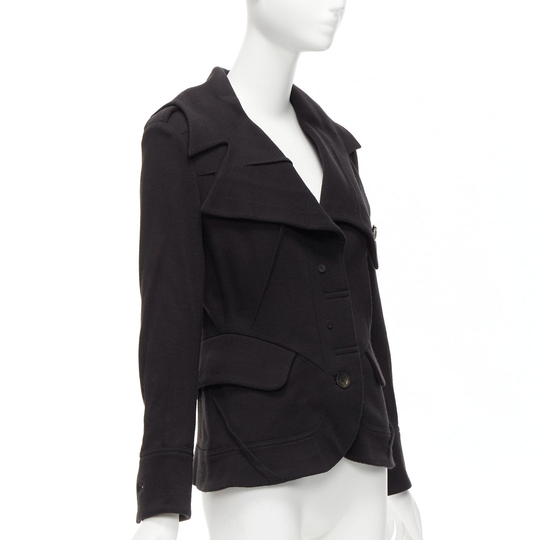 JOHN GALLIANO Vintage black reconstructed pleat foldover collar blazer FR38 M