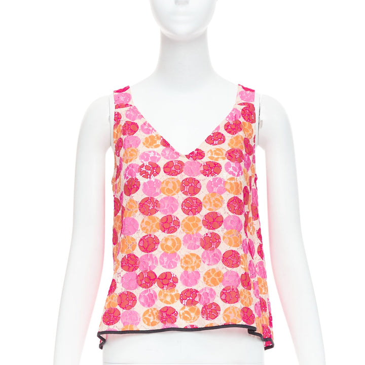 MARNI 2012 pink orange dot print lace deep V neck tank top IT40 S